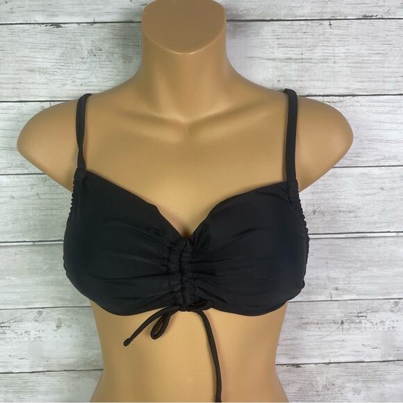 Aerie Bandeau Tie Front Bikini Top Black Size Medium - Picture 1 of 5